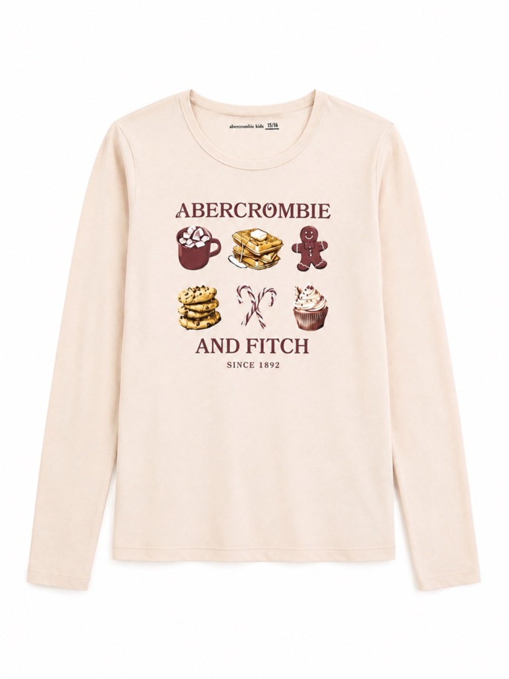 Abercrombie & Fitch Cream Long-Sleeve Holiday Graphic Tee